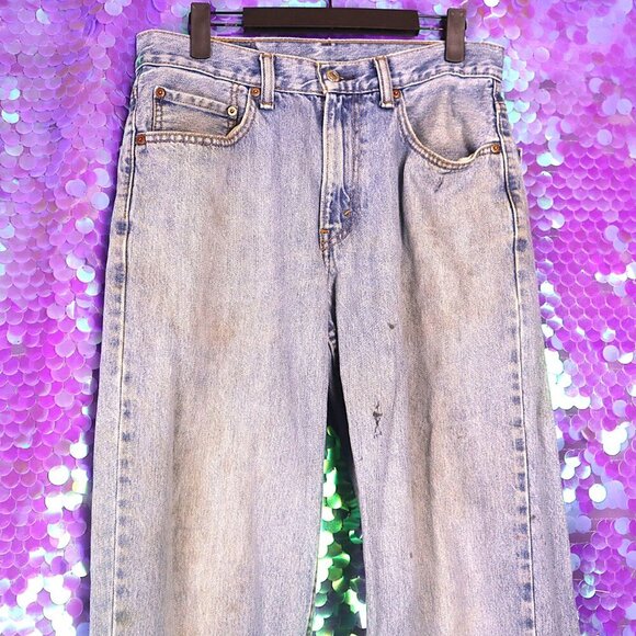 LEVIS 550 31x32 *FLAWED* Acid Wash Light Blue Denim Jeans Classic Distressed Y2K - Picture 3 of 14